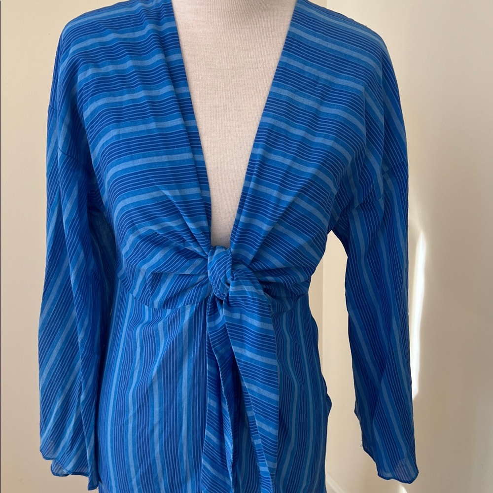 New! Mango X Simon Miller XS/2 Blue Striped Dress with knot detail. - Picture 6 of 12